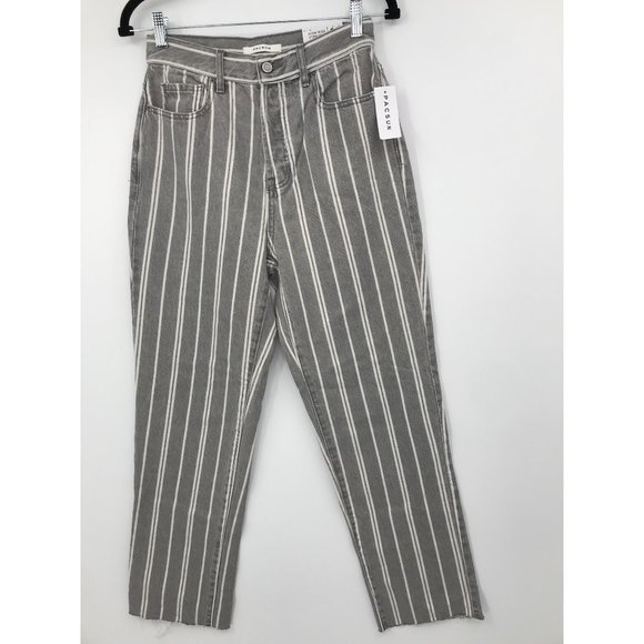 PacSun Gray Double Stripe High Waisted Straight Leg Ankle Jeans Size 26 NEW - Picture 3 of 7